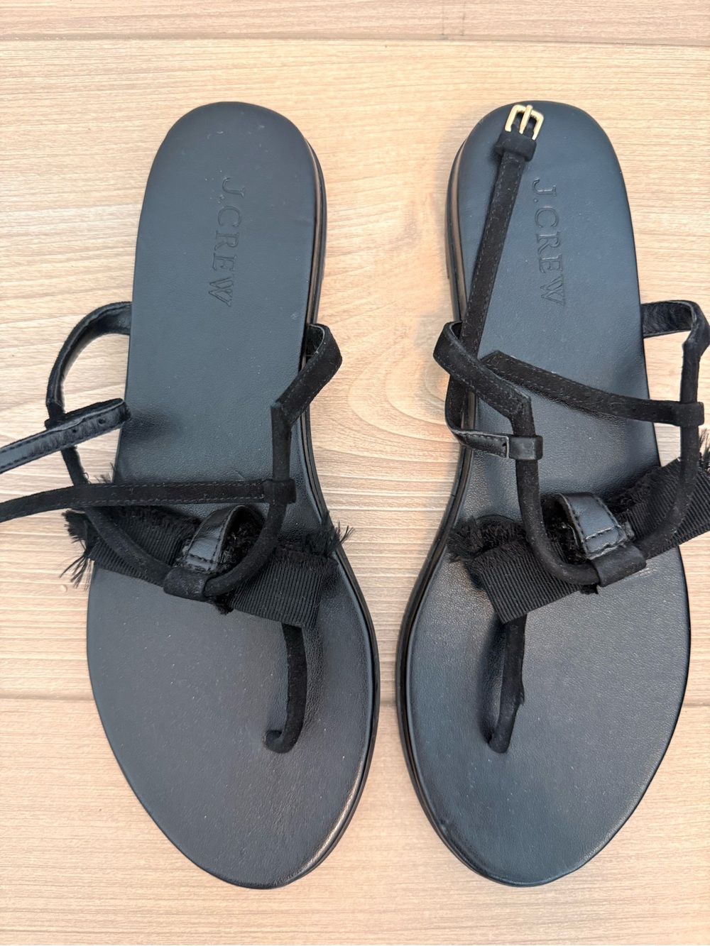 J. Crew Black Strappy Toe-Loop Sandals with Buckle